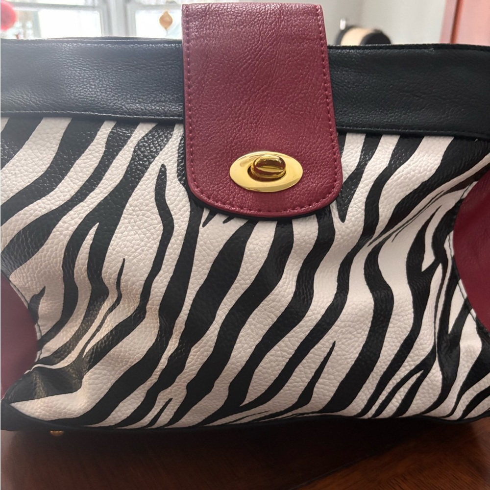 Maria Mezzanotte Stylish Zebra Print Women's Bag with Red Accents